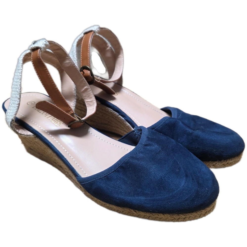 Dream Pairs Wedge Espadrille Sandals Women's Size 6 Navy Blue Ankle‎ Strap